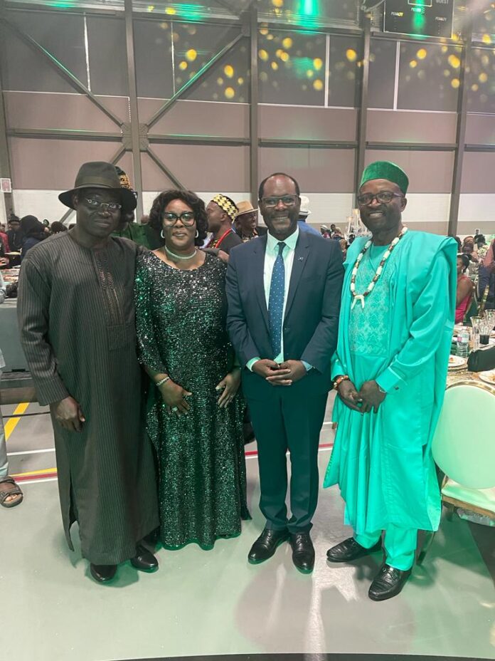 Award Recipient and Chairman of NOVA Merchant Bank. Mr. Phillips Oduoza; Wife, Jumai Oduoza; Minister of Labour and Immigration, Alberta, Canada, Kaycee Madu(QC); and President, Nigerian Canadian Association of Calgary (NCAC), Patrick Etokudo, during the conferment of 2022 Distinguished Citizen Award of Nigerian Canadian Association on Mr Oduoza to mark Nigeria Independence Day, held in Calgary, Canada