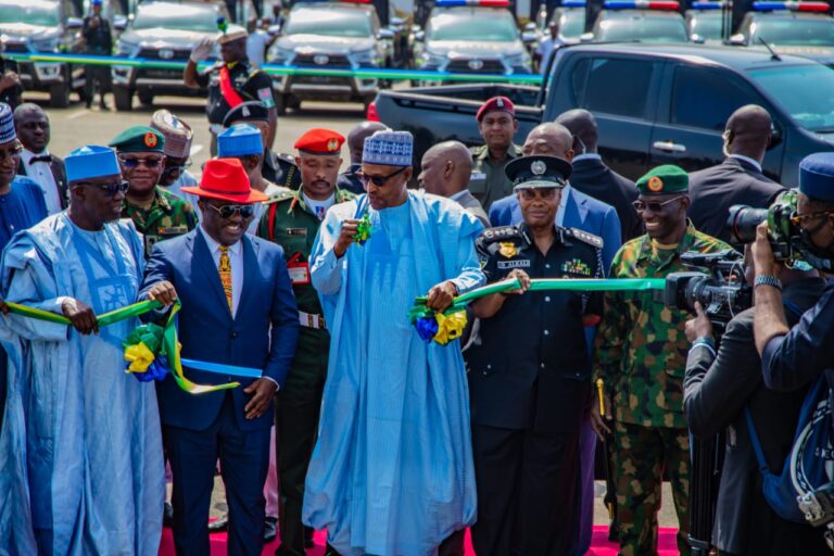 President Buhari launches Armoured Personnel Carriers, Water Canons, others for election policing