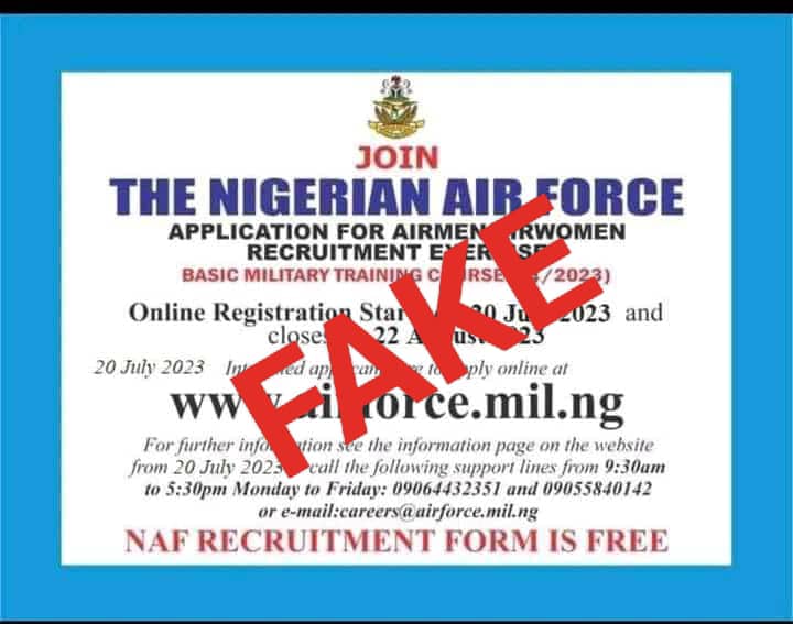 Airforce is not recruiting, beware of fake employment adverts, says spokesman