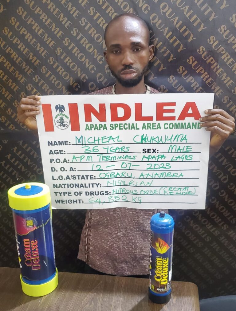 NDLEA intercepts 64,863kg ‘laughing gas’ consignments at Lagos port, Imo