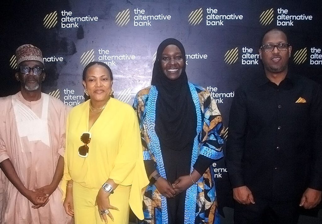 L-R: Chairman, The Alternative Bank, MUHTAR BAKARE; Executive Chairman Stratevium Nigeria LTD, DR. PRISCA NDU; Head of Product Omnibiz, ZAINAB ARILESERE and CEO, The Alternative Bank:, HASSAN YUSUF during the launch of The Alternative Bank in Lagos recently.