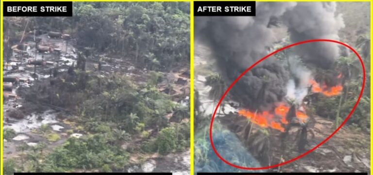 Air strikes destroy illegal refining sites, Boats at Arugbana, Yellow Island in Rivers