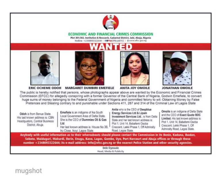 Four relatives, friends declared wanted by EFCC for allegedly conspiring with Emefiele