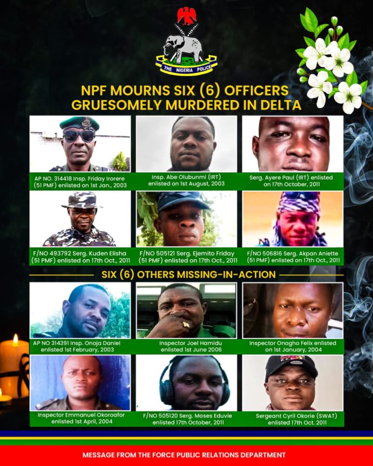 Ughelli Killings: Police arrests eight suspects over gruesome murder of policemen, Six policemen still missing in action