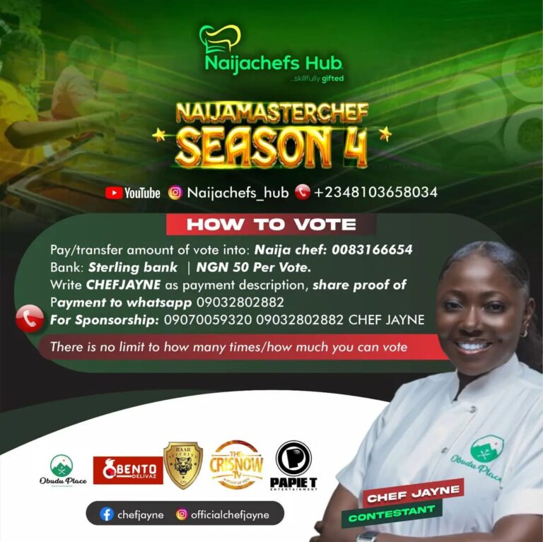 Abuja based Chef Jayne Solicits Votes To Win Naija MasterChef Season 4 Reality Show