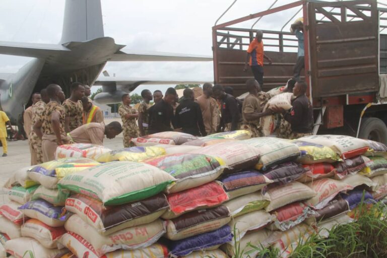 Air force airlifts 300 Bags of Rice donated by Customs for flood victims   