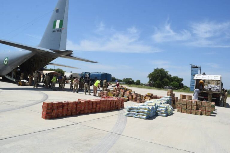 NAF airlifts relief materials donated by Presidents’ wife to flood victims